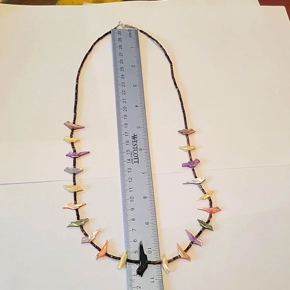 Hand Crafted Natural shell Heishi mother of pearl/onyx fetish necklace 1980s! - Picture 6 of 8